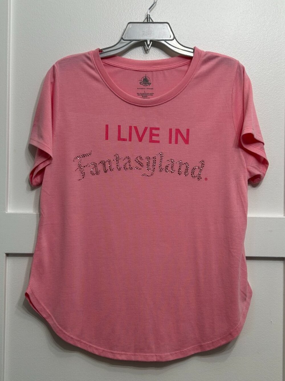 Disney Parks "I Live in Fantasyland" Pink Disney Shirt Size Large